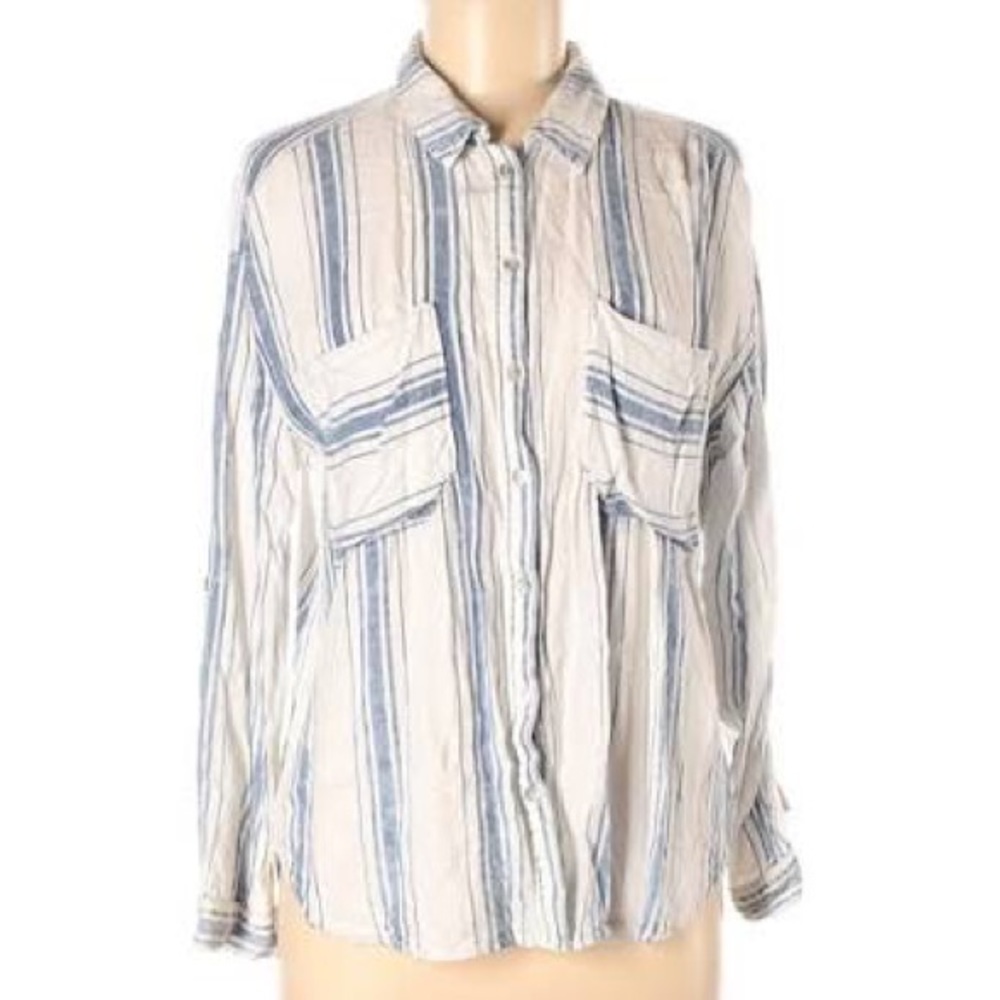 Blue and white striped button down